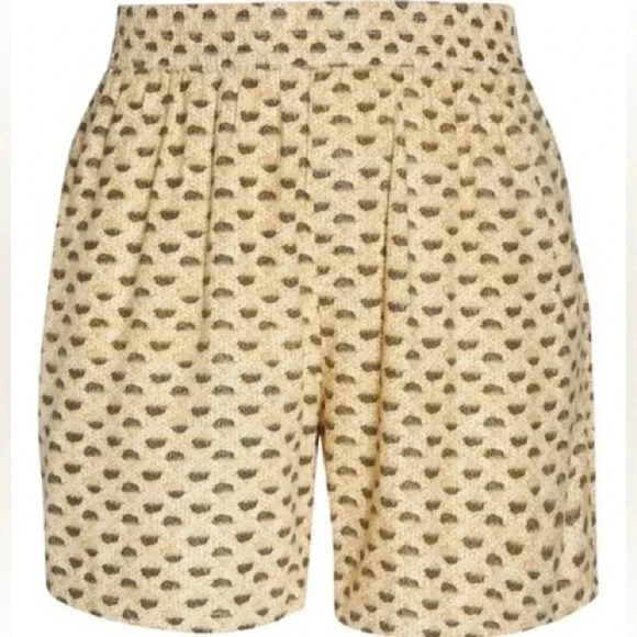 TREASURE & BOND PULL-ON RELAXED LINEN-BLEND SHORTS IN BEIGE KIMONO FOULARD - Picture 1 of 3
